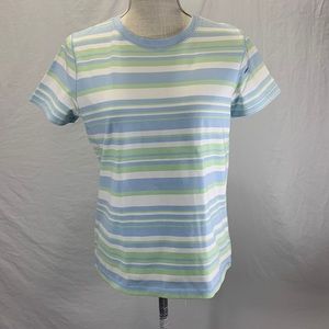 Relativity Crew Neck Striped Blue Green White Top Tee Size M NWT WITH FLAW